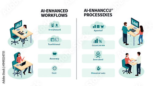 This cheerful illustration depicts people working in a modern office, ideal for showcasing remote work, productivity, or a positive company culture. I