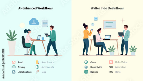 A calm and focused illustration of a woman working at a desk, with a potted plant. Ideal for concepts related to productivity, work-life balance, or m