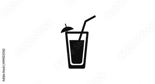 Black Cocktail Drink Glass Icon.