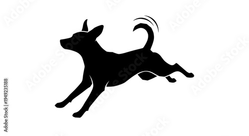Black dog running silhouette.