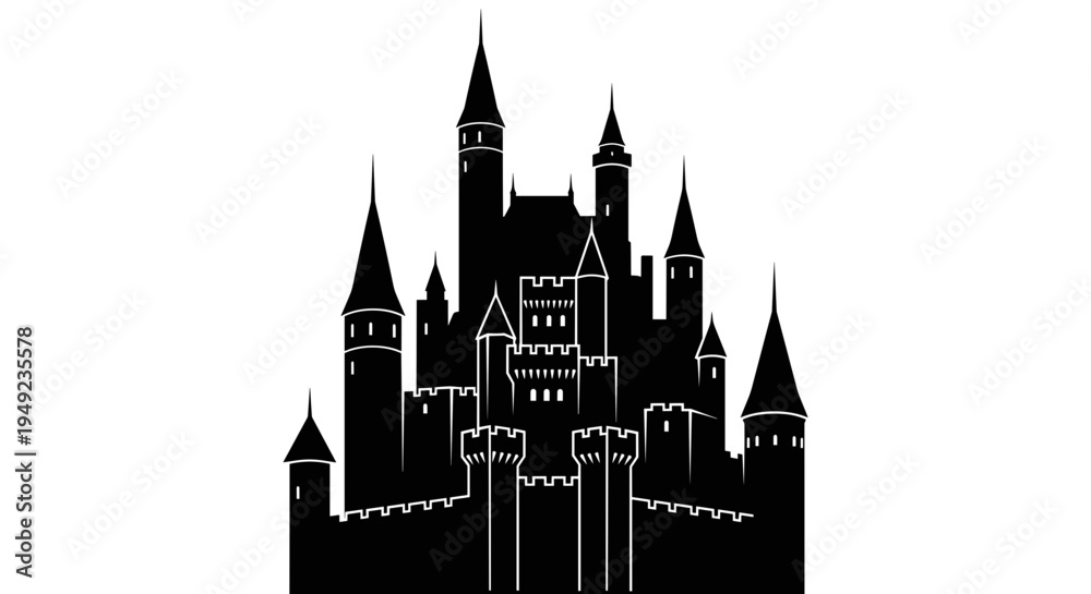 Obraz premium Medieval Castle Silhouette Architecture.