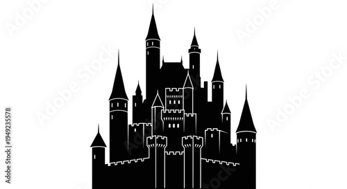 Medieval Castle Silhouette Architecture.