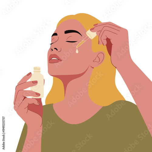 Skincare Woman Applying a Facial Serum with a Dropper for Healthy Skin