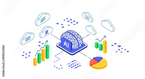 AI-Powered Data Analysis and Cloud Computing Illustration.