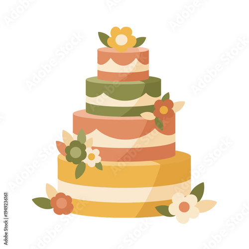 Elegant Four Tier Wedding Cake with Vibrant Floral Decorations
