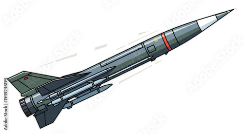 Illustration of a guided missile with a white tip.