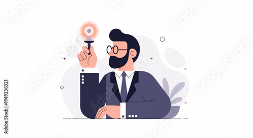 A man in a suit and tie holds a magnifying glass, looking for solutions