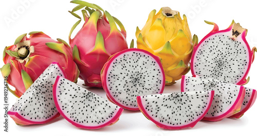 Dragon Fruit Slices with Pitaya and Pineapple on White