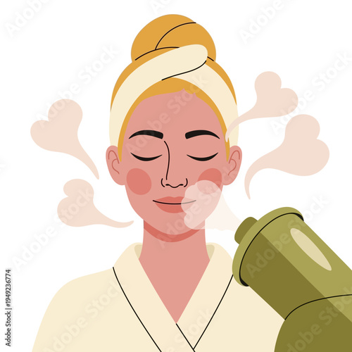 Woman Enjoying a Soothing Facial Steam Treatment for Healthy Skin