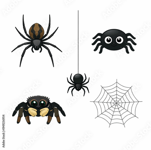 Spider and Spider Web Vector Icon Set – Minimal Arachnid Illustration Collection