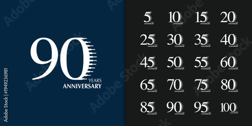 Set of trendy anniversary logotype. Modern geometric anniversary celebration icons design.