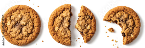 Chocolate Chip Cookies Broken Apart on White Background