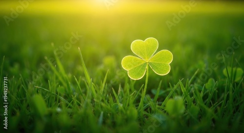Single clover leaf bathed in sunlight