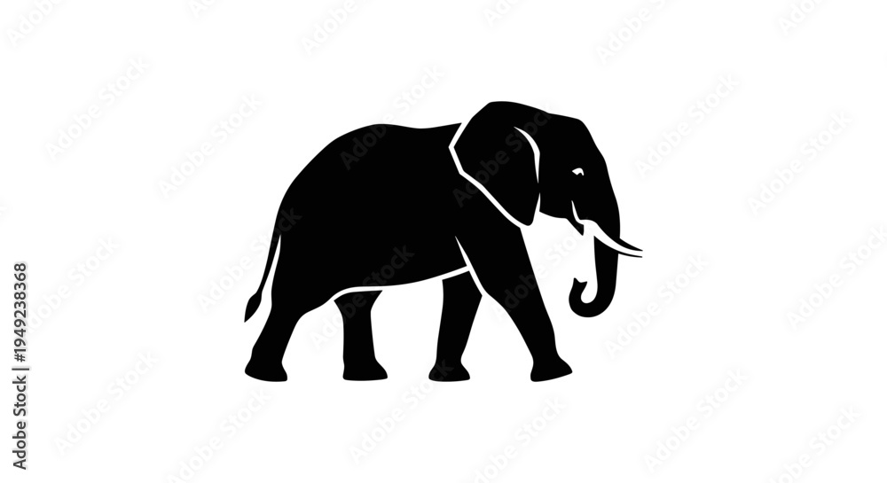 Fototapeta premium Black Elephant Silhouette Walking.
