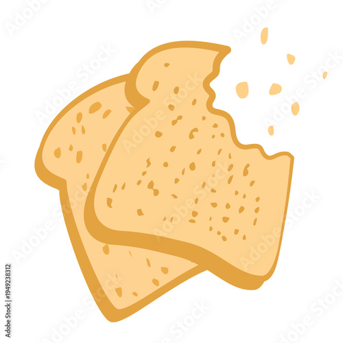 Bitten Bread Slice With Crumbs Bakery Food Illustration