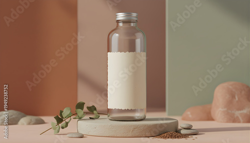 Minimal Skincare Bottle Mockup with Natural Cosmetic Background