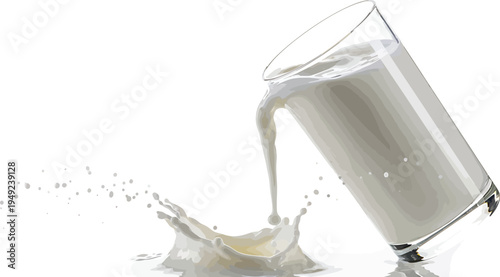 Milk Pouring from Glass on White Background