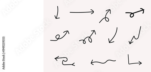 Hand drawn arrows in various directions and styles