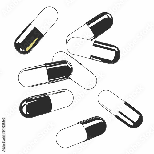 Colorful medicine pills and capsules isolated on white background