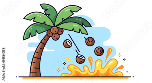Falling Coconuts Splash Tropical Juice.