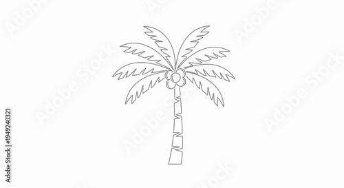 Simple Outline Drawing of a Coconut Palm Tree.
