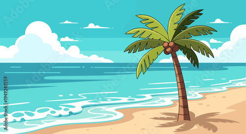 Tropical Palm Tree on Sandy Beach Shoreline 2.