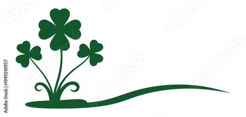 Vector Silhouette Illustration of a Clover Leaf with Ribbon, lucky shamrock symbol