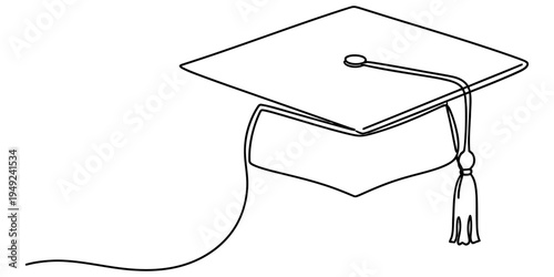 Minimalist Continuous One Line Drawing of Academic Graduation Cap Icon
