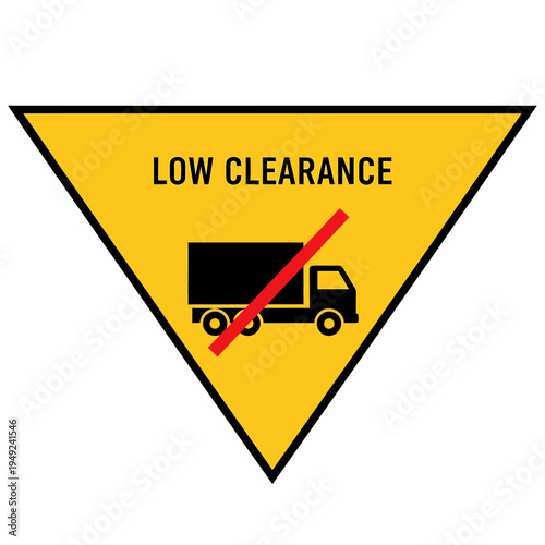 Low clearance warning sign with a truck symbol and a red line, indicating that trucks are prohibited 