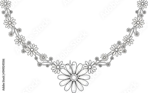 A delicate floral necklace with a large flower pendant on a white background