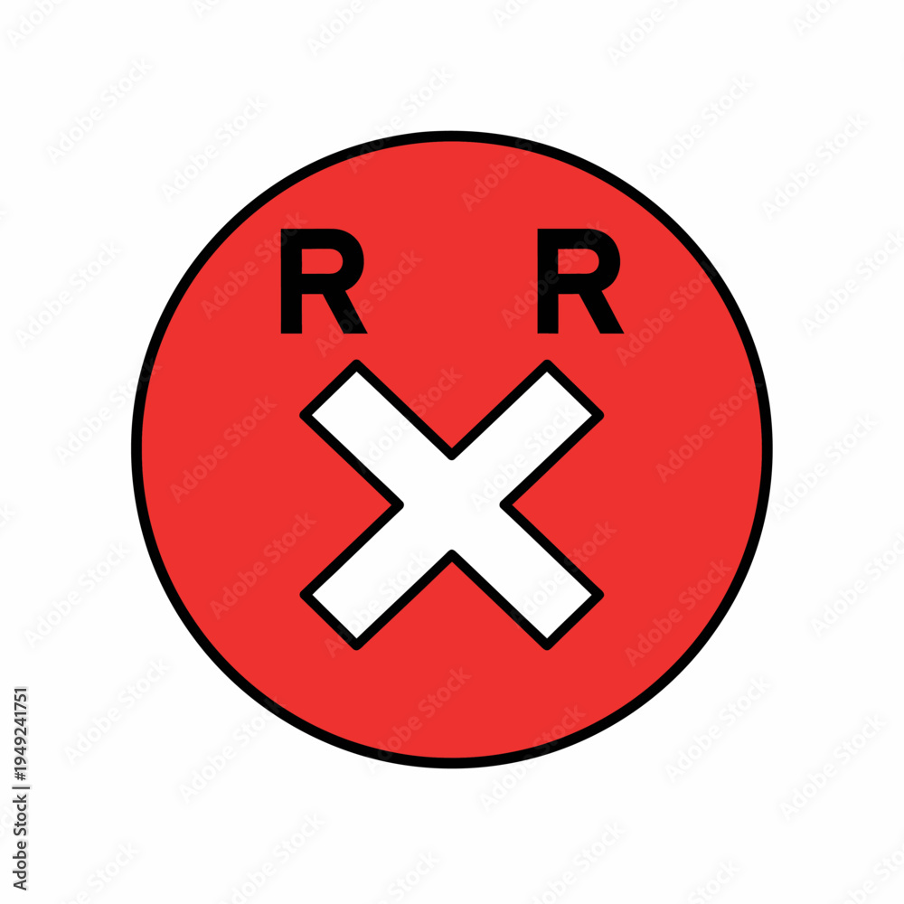 Fototapeta premium A Railroad Crossing Sign: Red circle with an X-shaped cross, with the letters R on each side