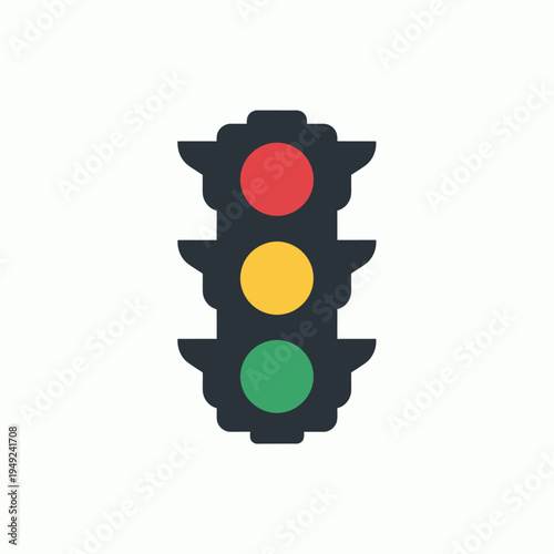 A colorful traffic light displaying red, yellow and green lights