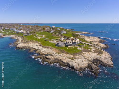 Historic mansion the Waves aerial view at 61 Ledge Road at Newport, Rhode Island RI, USA.