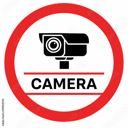 Surveillance camera sign, with the word Camera beneath in a red circle