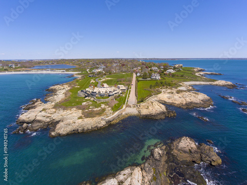 Historic mansion the Waves aerial view at 61 Ledge Road at Newport, Rhode Island RI, USA.