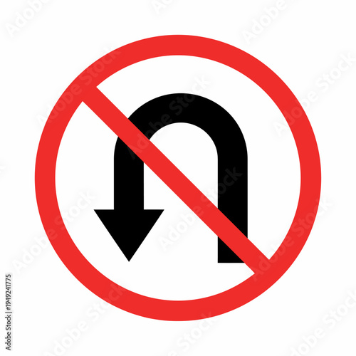 Free Download A No U-Turn Sign: A circular red sign with a diagonal line through a black U-turn symbol, indicating that a U-turn is prohibited. - GFXLoad