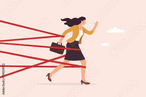 Woman Running Through Barriers