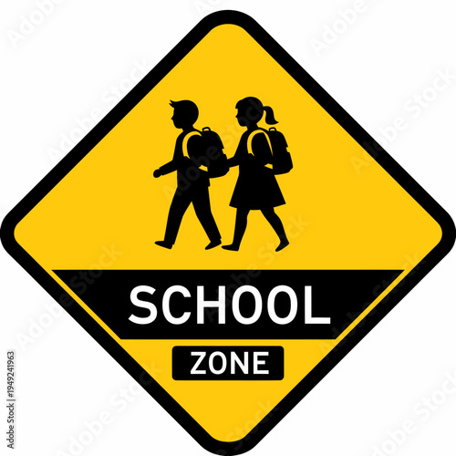 School zone crossing signal with walking children. The symbol indicating an area with pedestrian activity near a school.