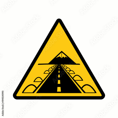 Road ahead with a mountain symbol sign