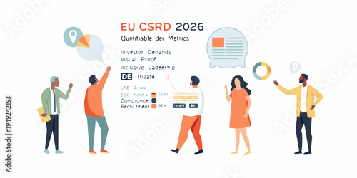 Eu csrd 2026 illustrating sustainable reporting and investor demands with diverse team