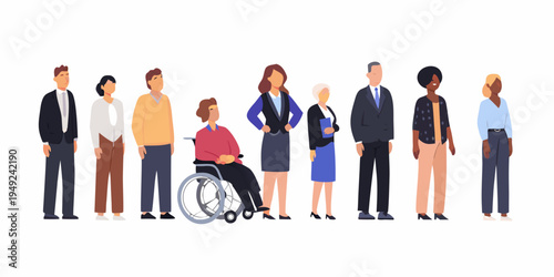 Diverse group of people standing together representing inclusivity and modern society