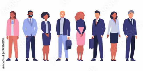 Diverse group of professionals standing in a row likely for a corporate event