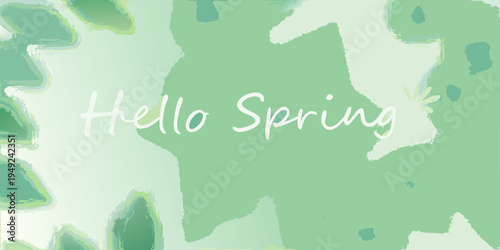 A digital illustration with hello spring text in a watercolor style