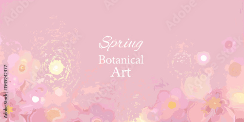 Soft pink background with floral illustrations and the word spring