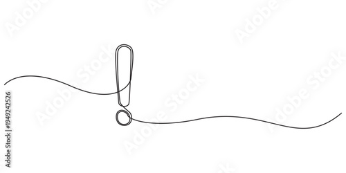 Exclamation mark continuous one line. Hand drawn black attention marks isolated on white background. Hands drawing graphic element important point. Idea symbol for design prints. Vector illustration