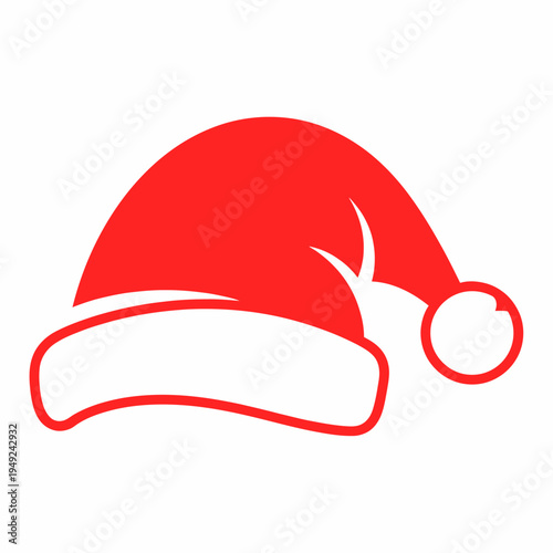 A red Santa Claus hat, isolated on a clean background. The hat features the classic design, a red hat with a white brim and a fluffy white ball on the tip