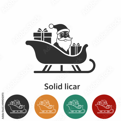 Santa Claus in a sleigh loaded with presents, a festive Christmas icon. A simple silhouette, perfect for holiday-themed designs.