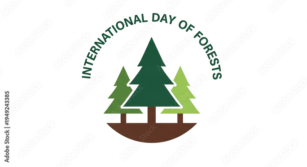 Fototapeta premium International day of forests logo with three trees and curved text isolated on transparent background