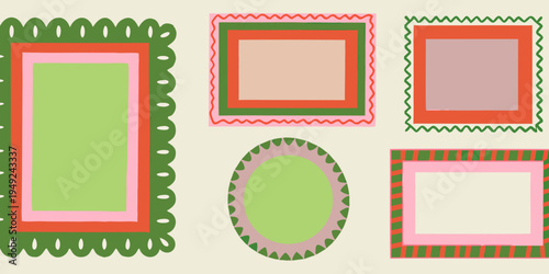 Colorful nested frames in various shapes with decorative borders