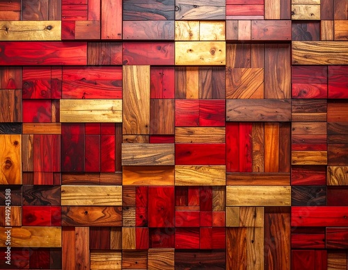 Colorful wood blocks arranged in a geometric pattern